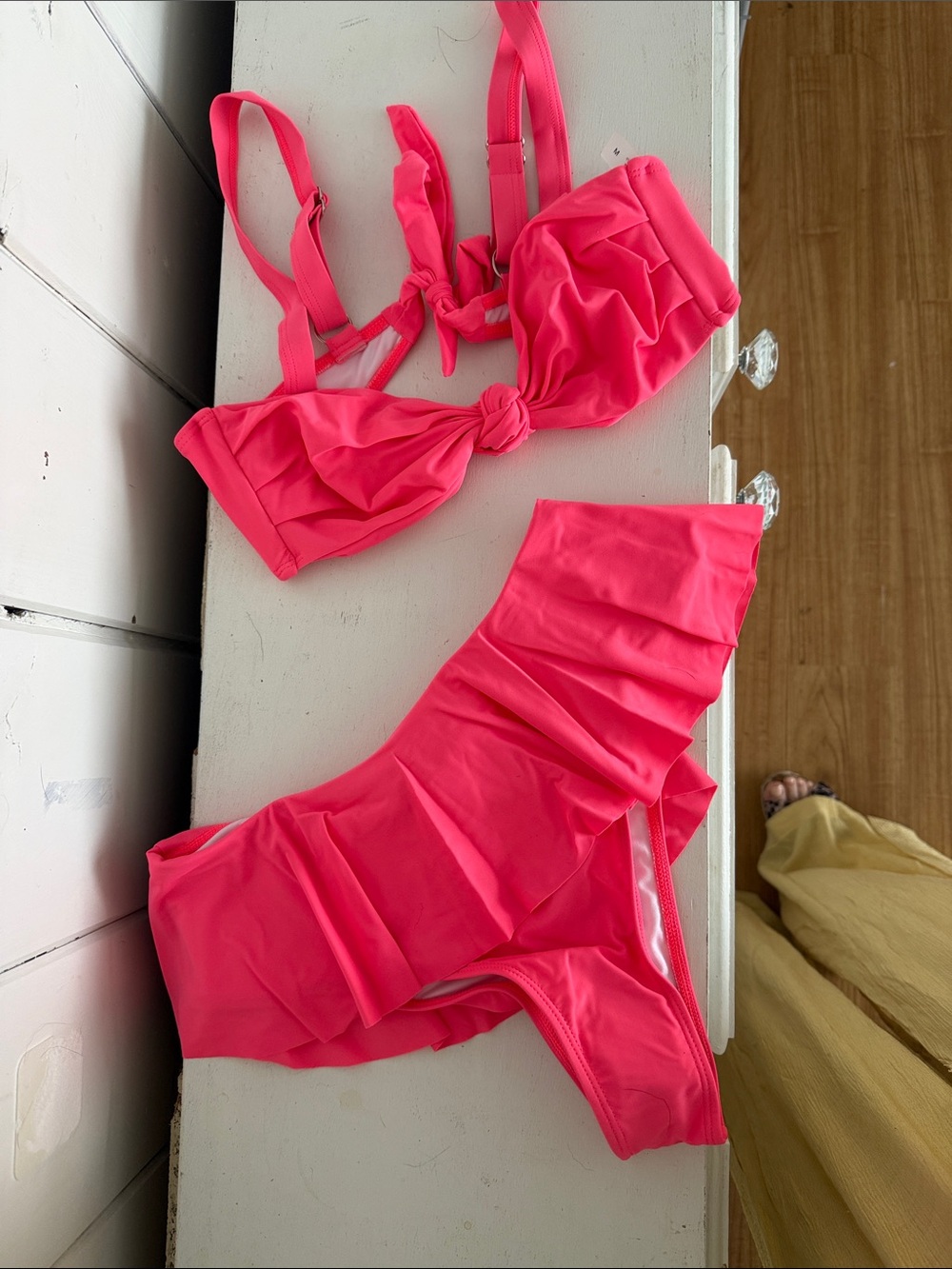 Women’s Ruffle Bikini Set - Neon Pink